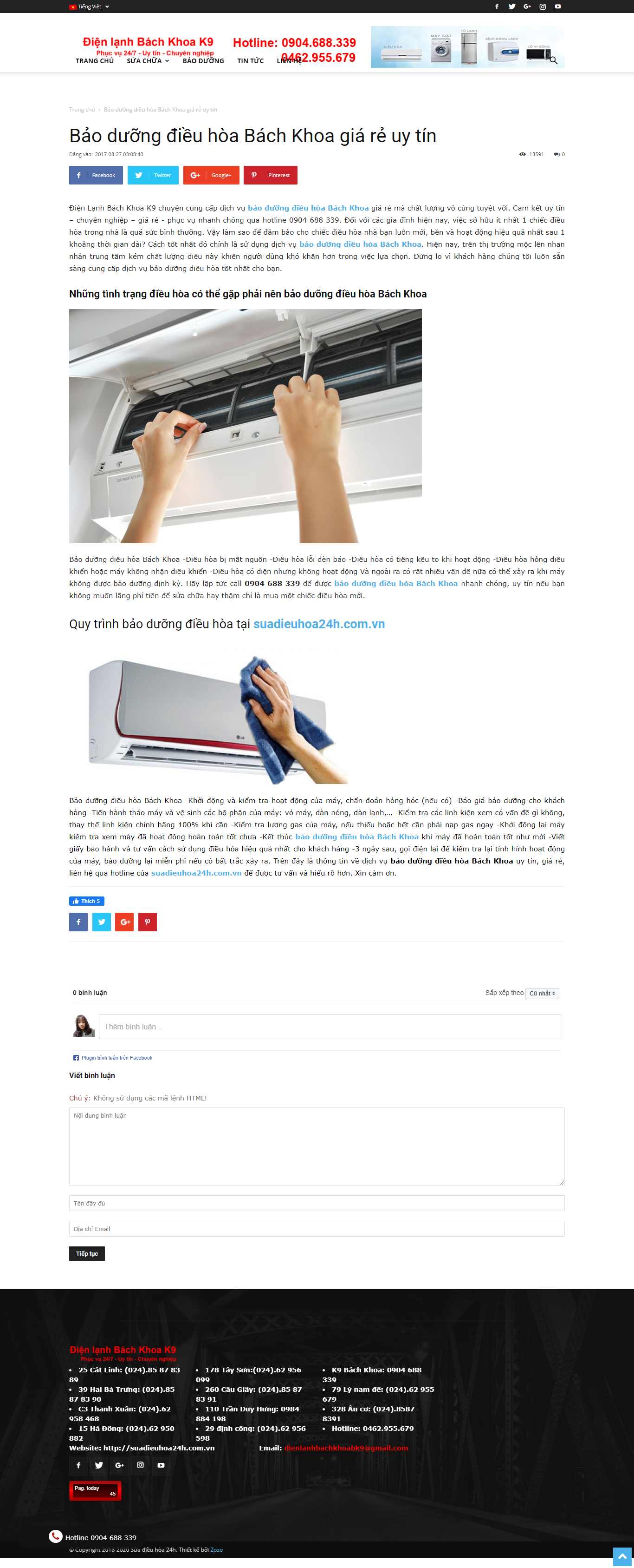 Thiết kế Web bảo dưỡng điều hòa suadieuhoa24h.com.vn