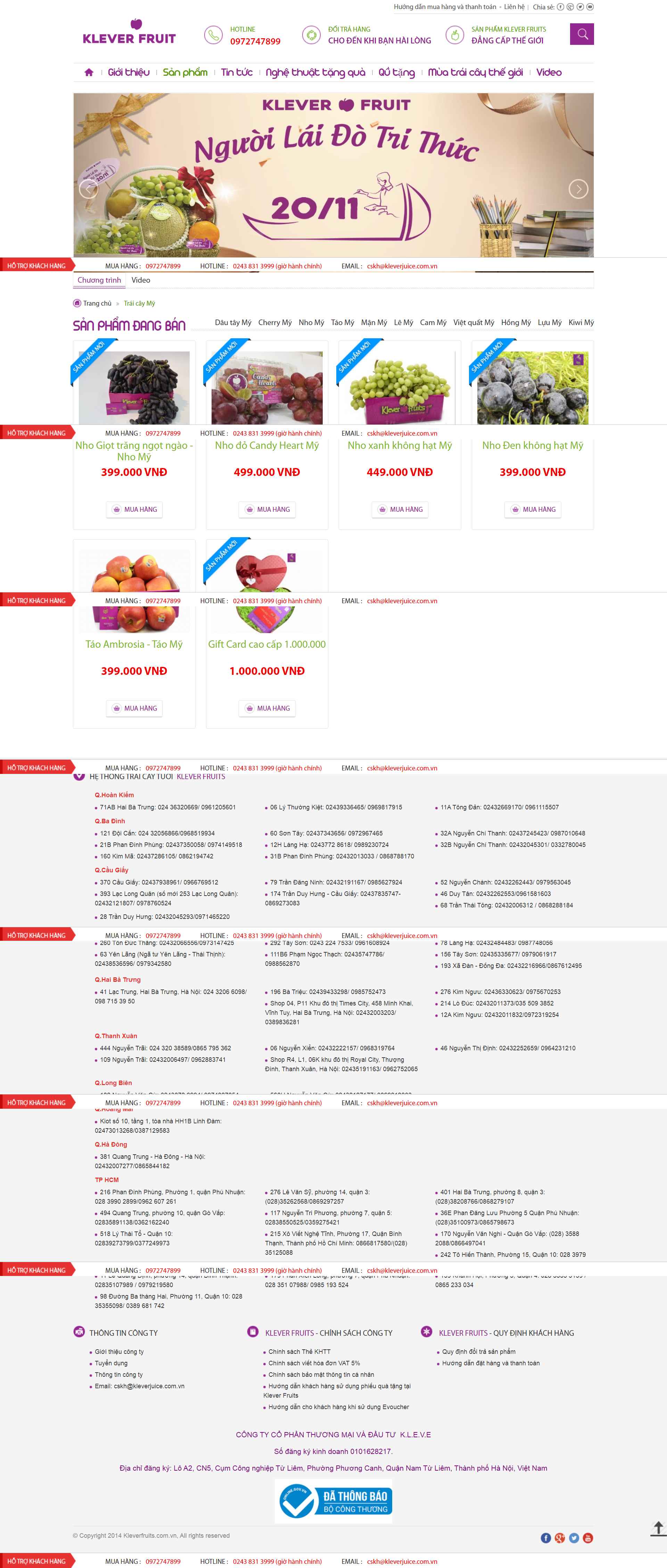 Thiết kế Web bán trái cây kleverfruits.com.vn