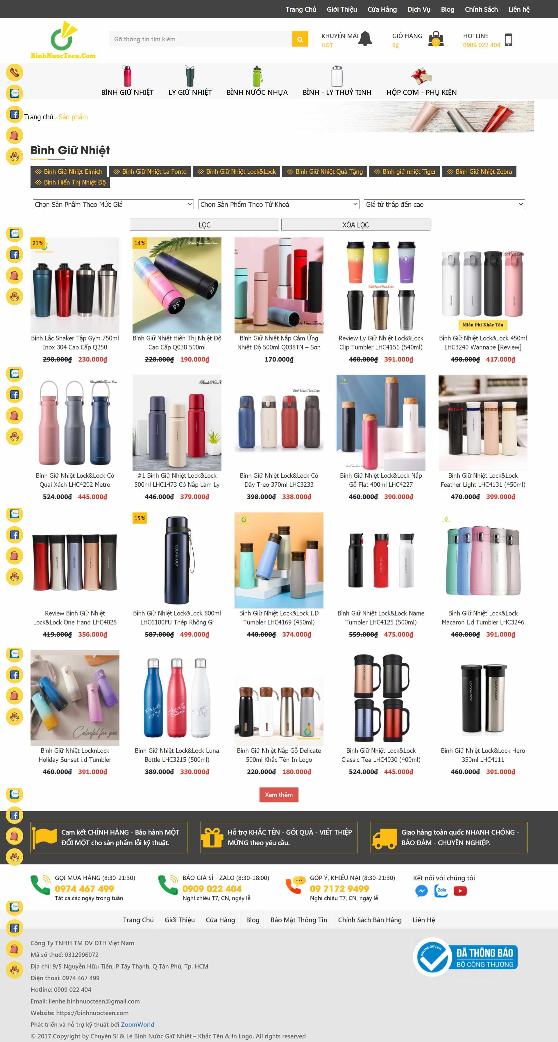 Thiết kế Web bình giữ nhiệt binhnuocteen.com