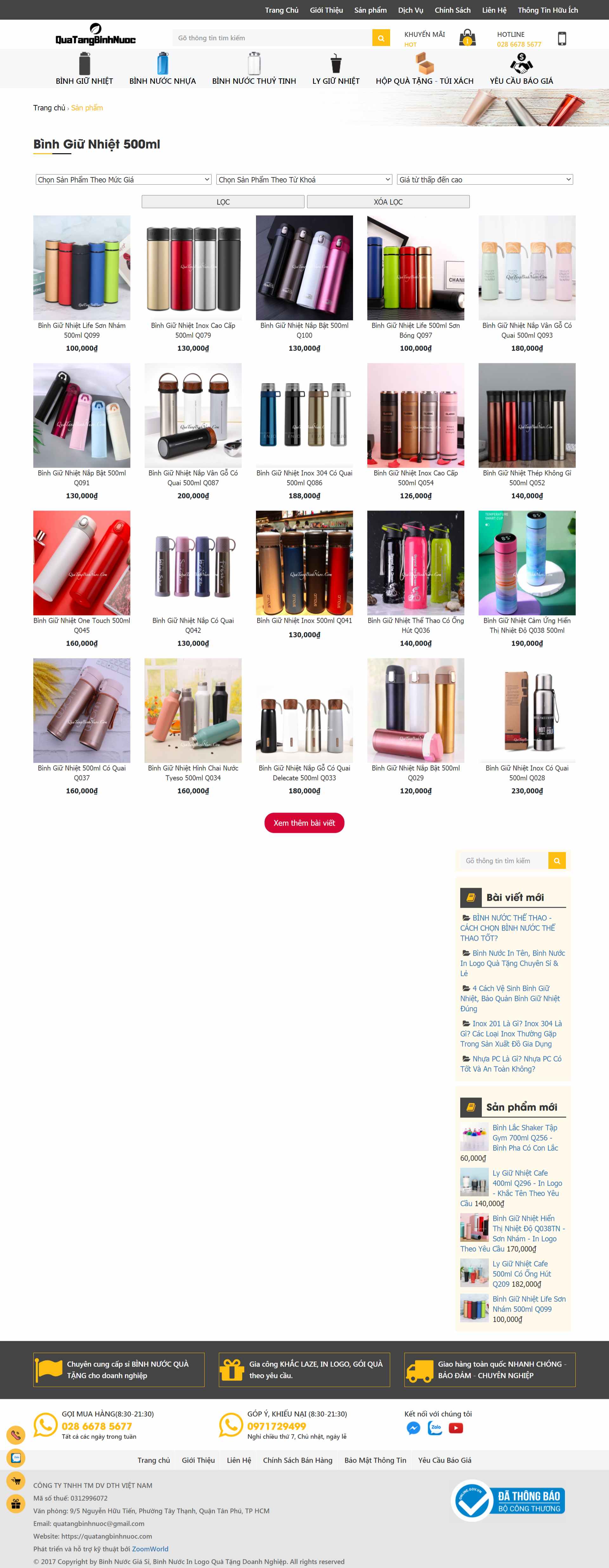 Thiết kế Web bình giữ nhiệt quatangbinhnuoc.com