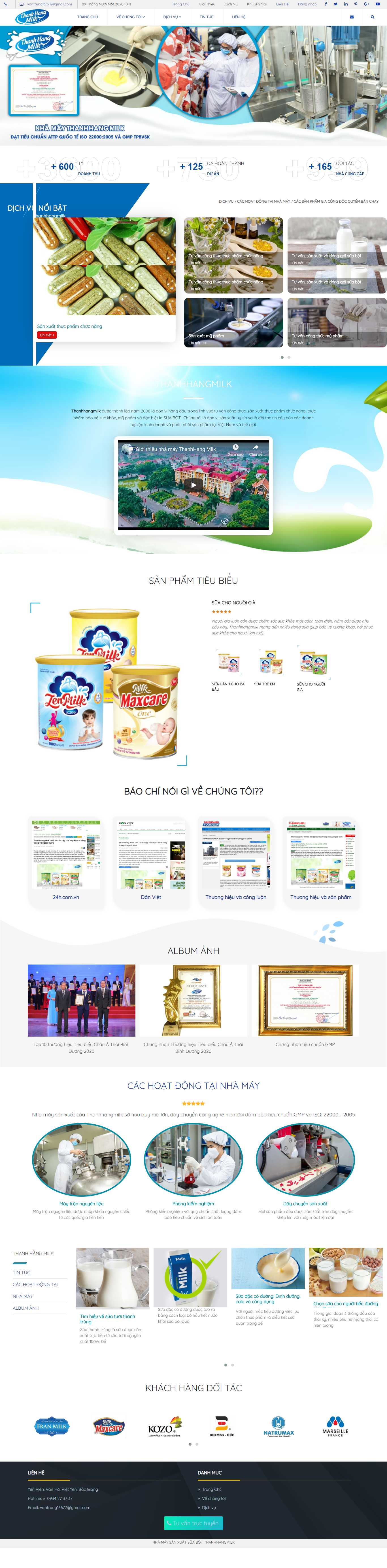 Thiết kế Web công ty sữa thanhhangmilk.com