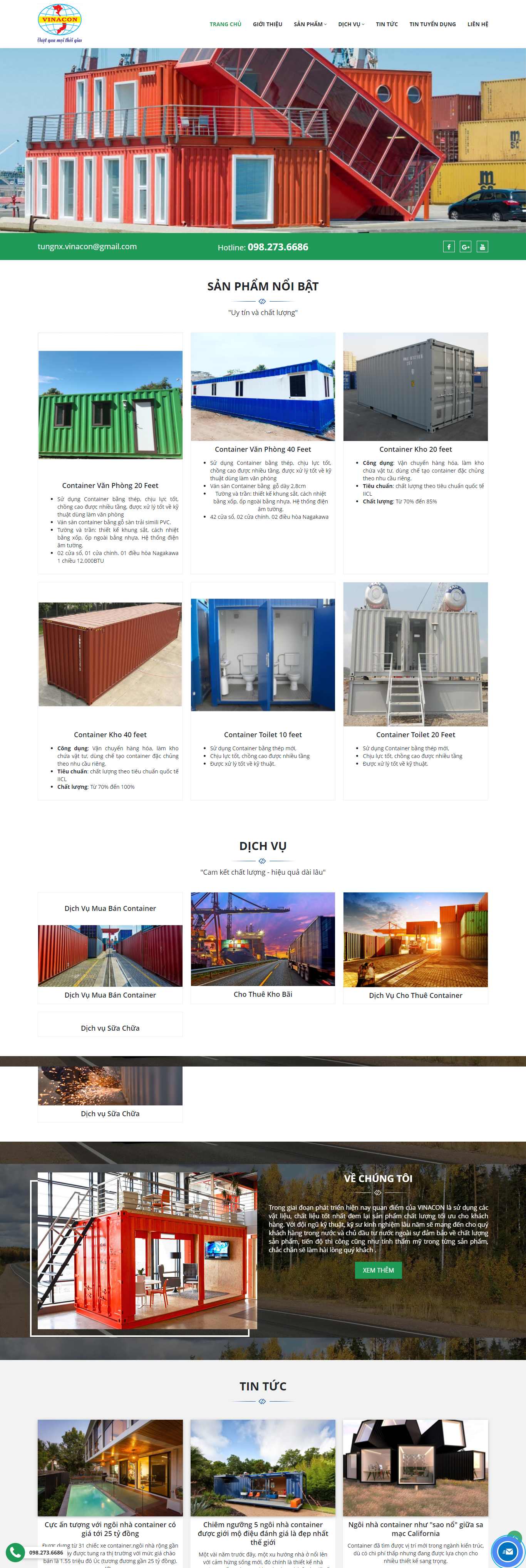 Thiết kế Web container vinaconvietnam.com