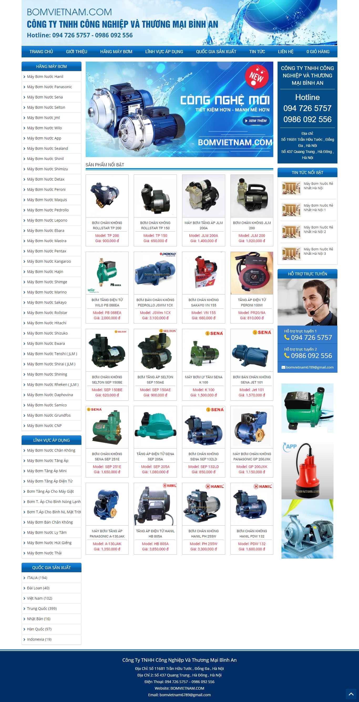 Thiết kế Web máy bơm nước bomvietnam.com