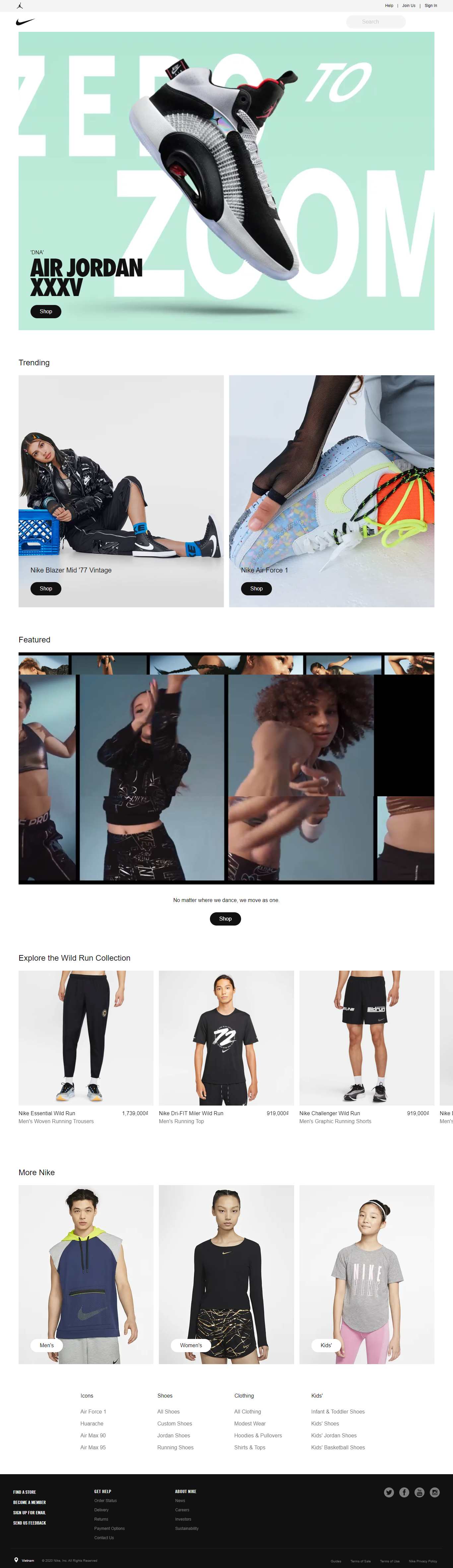 Thiết kế Web giày thể thao nike.com