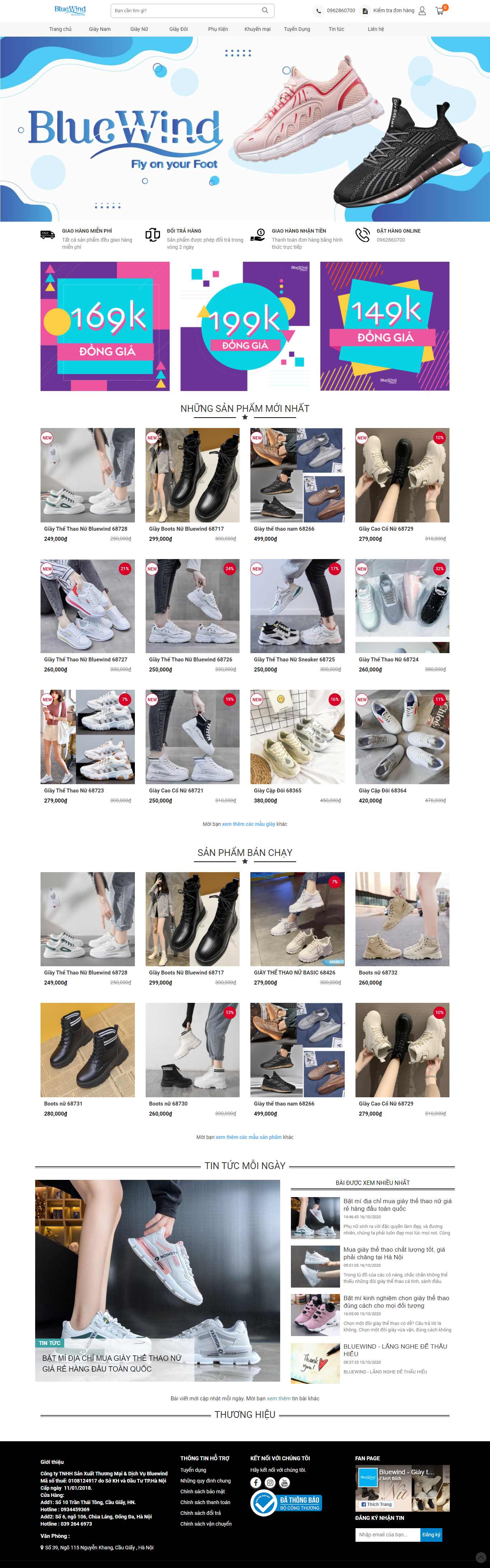 Thiết kế Web giày thể thao bluewind.vn