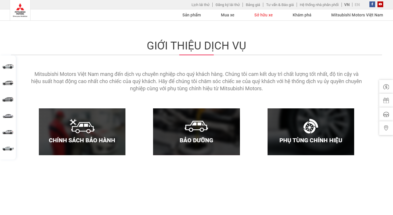 Thiết kế Web giới thiệu dịch vụ mitsubishi-motors.com.vn