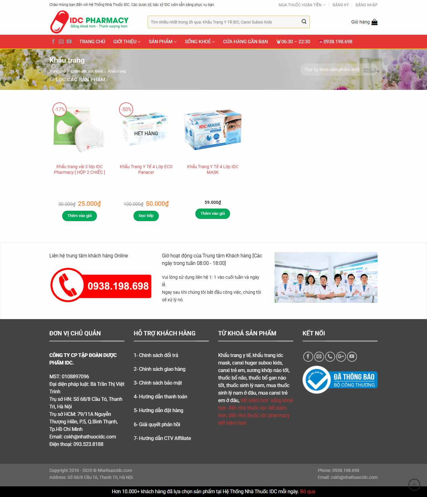 Thiết kế Web khẩu trang y tế nhathuocidc.com