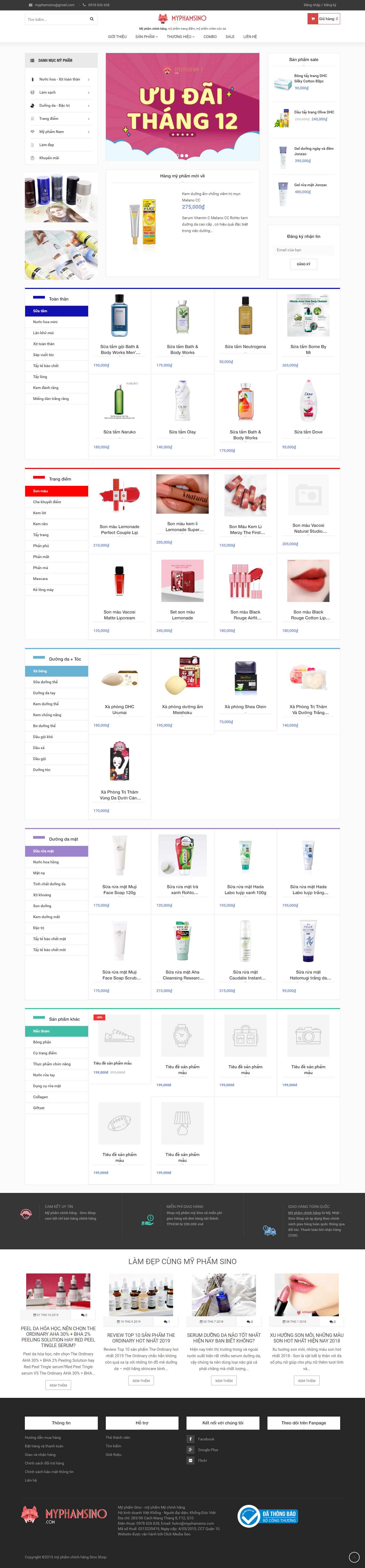 Thiết kế Web mỹ phẩm xách tay myphamsino.com