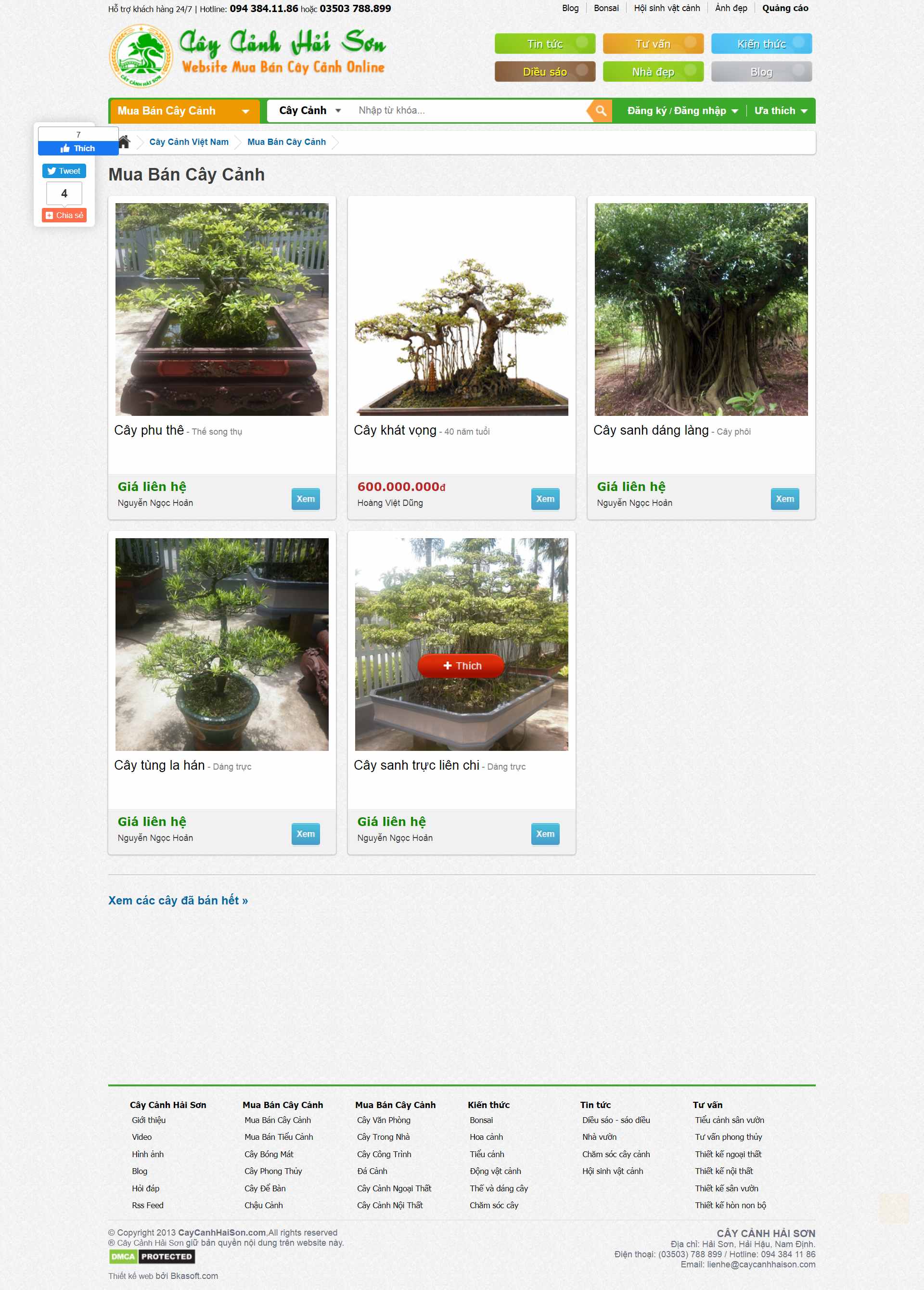 Thiết kế Web mua bán cây cảnh caycanhhaison.com