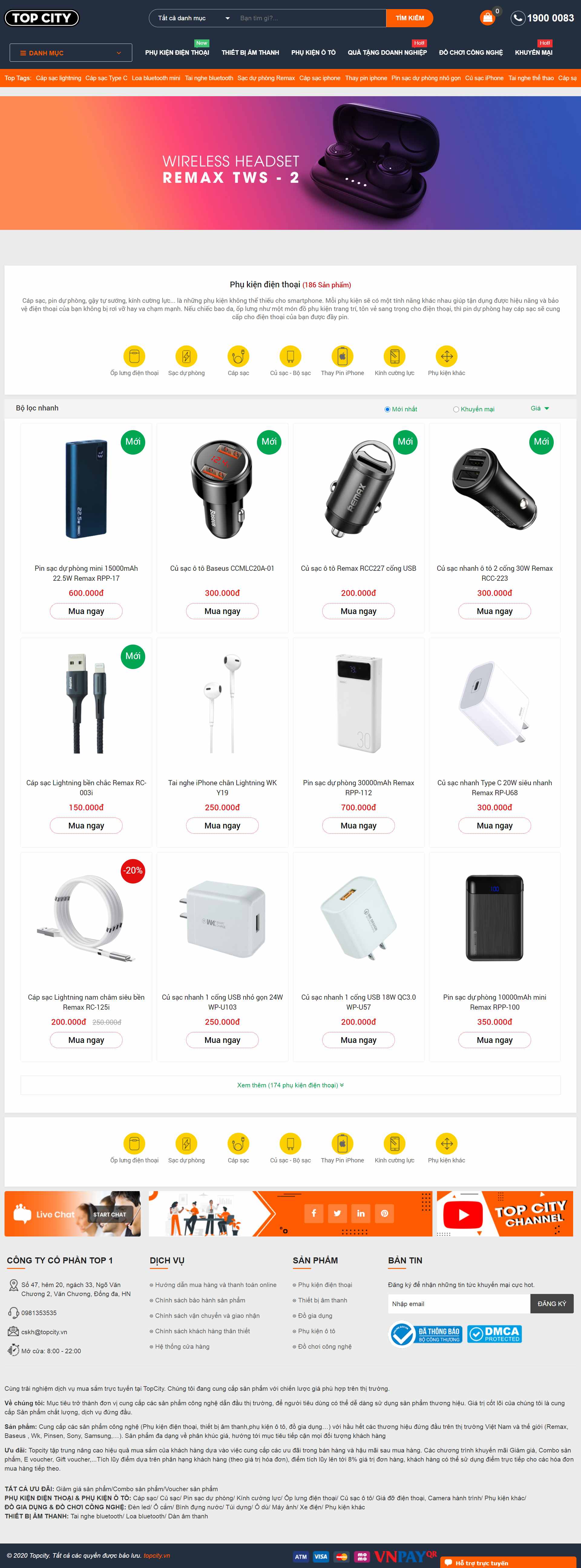 Thiết kế Web phụ kiện điện thoại topcity.vn