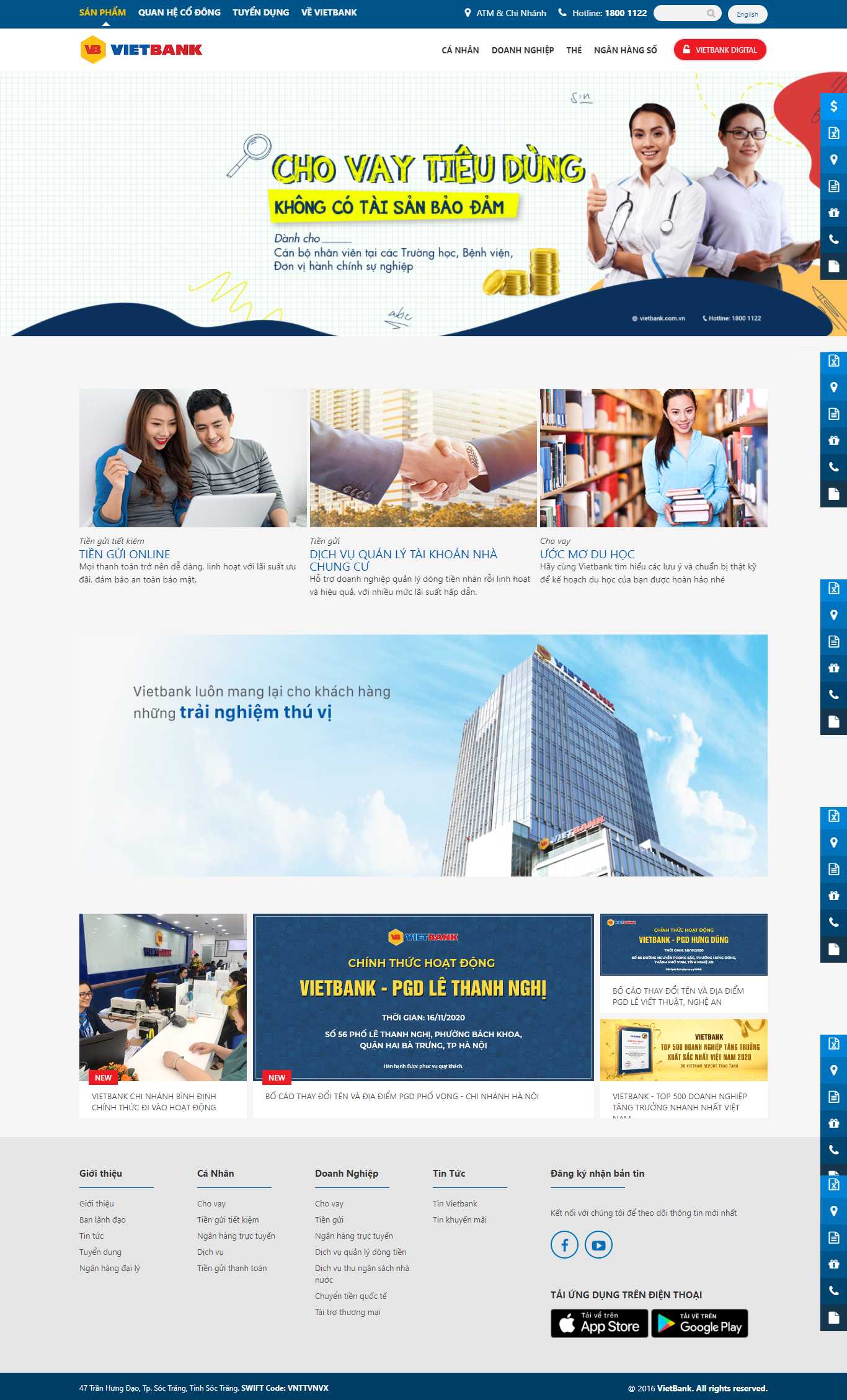 Thiết kế Web ngân hàng vietbank.com.vn