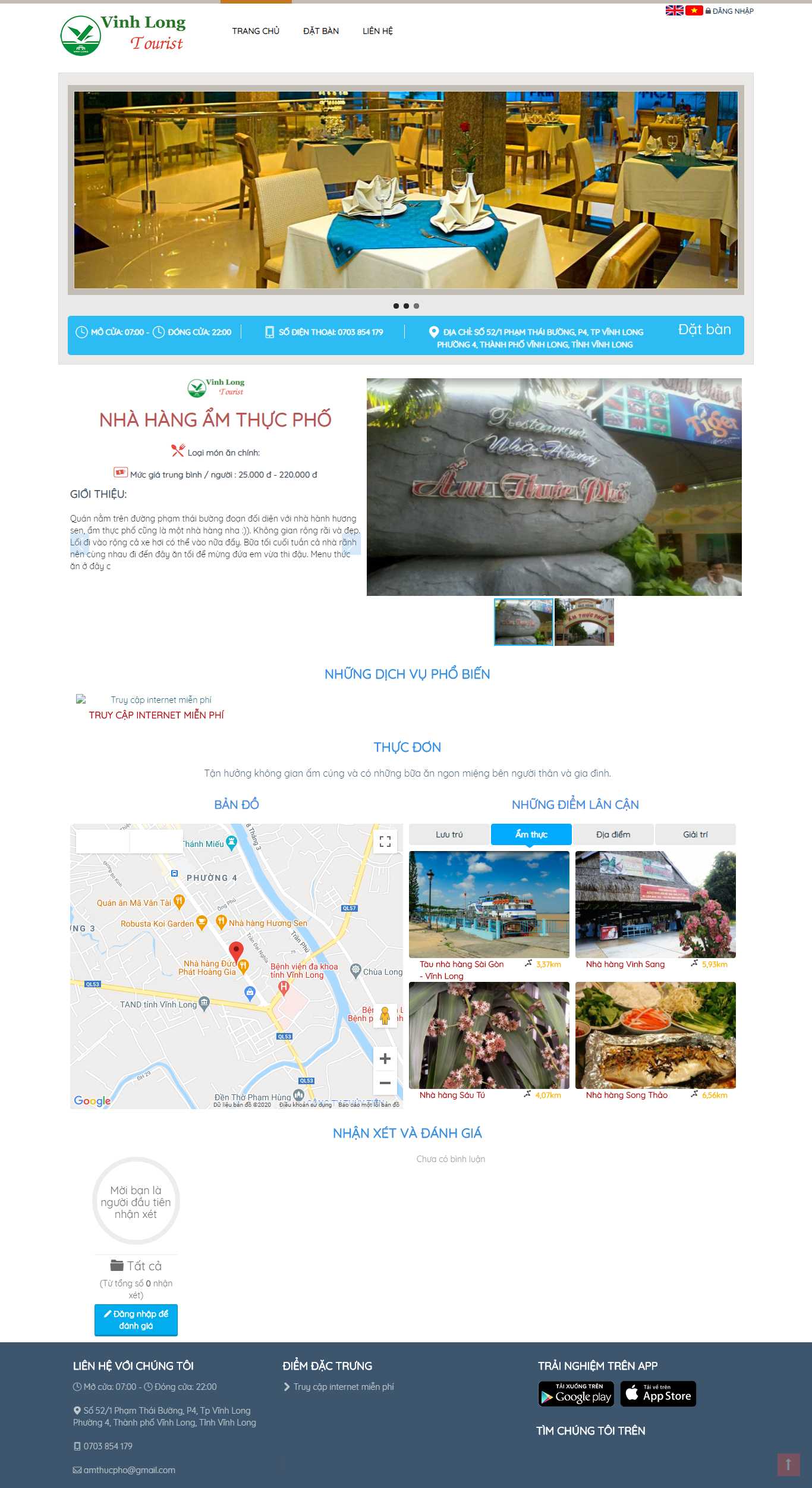 Thiết kế Web nhà hàng ẩm thực vinhlongtourist.vn