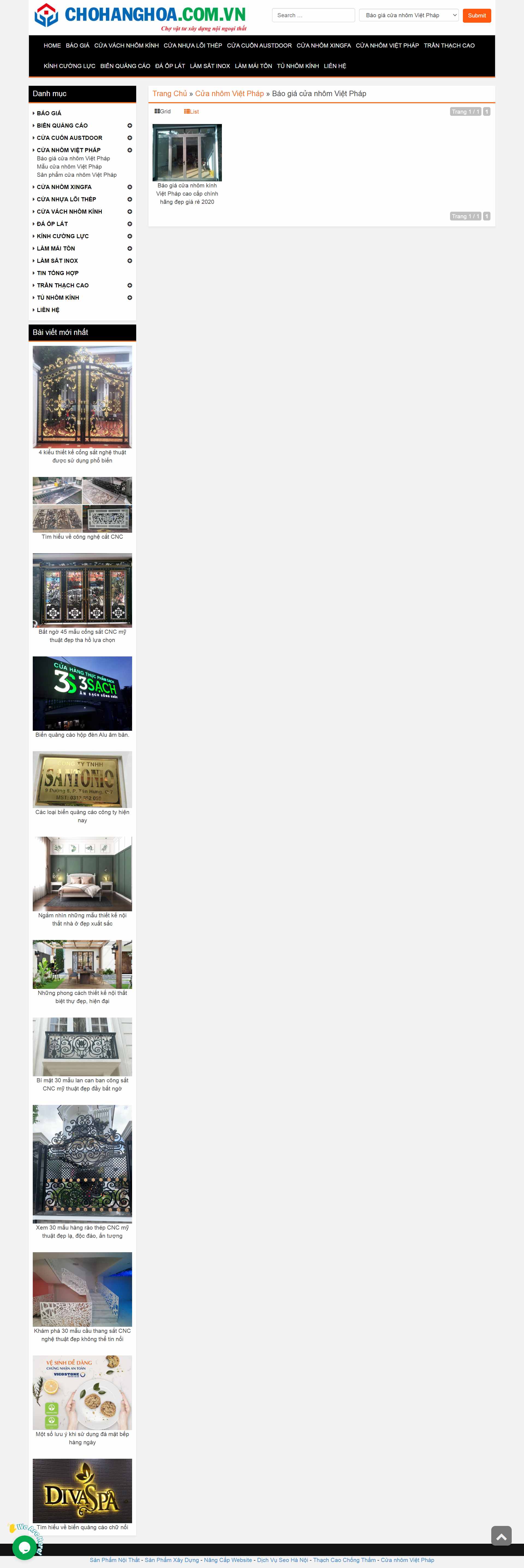 Thiết kế Web nhôm kính chohanghoa.com.vn