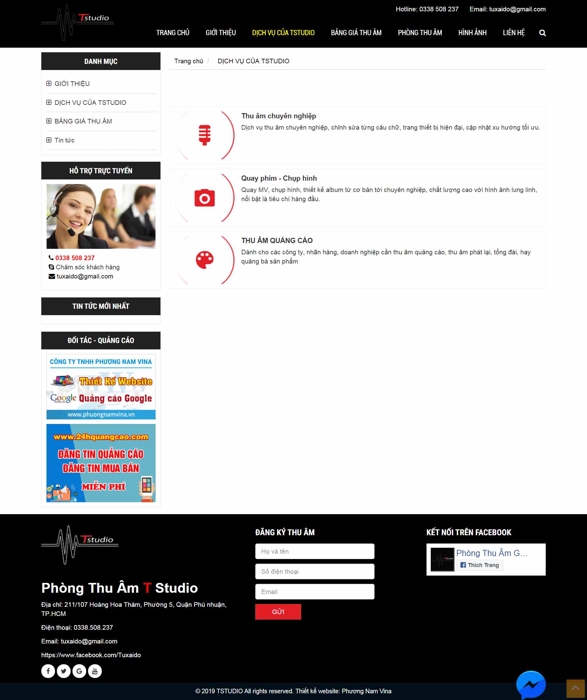 Thiết kế Web phòng thu âm tstudio.vn