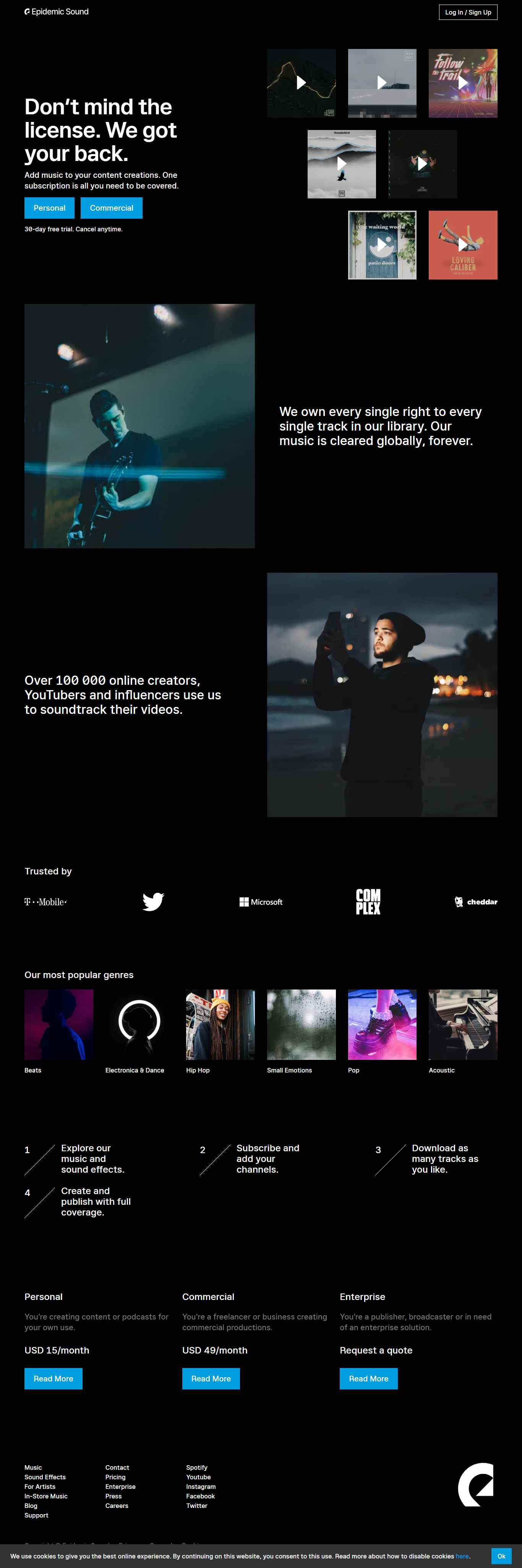 Thiết kế Web nhạc sĩ epidemicsound.com