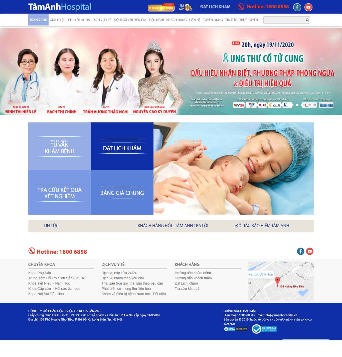 Thiết kế Web phòng khám tư nhân tamanhhospital.vn