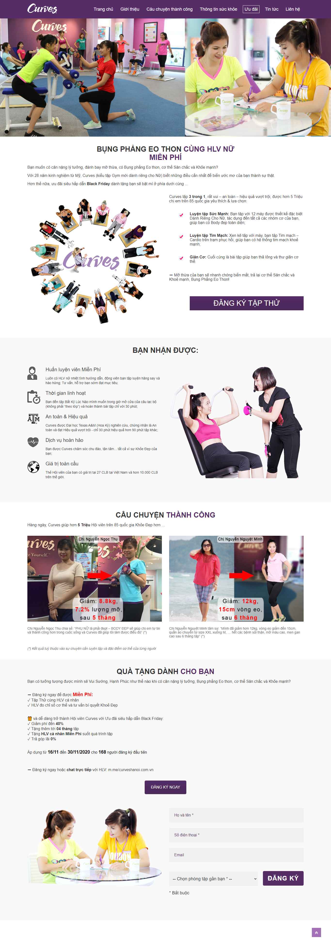 Thiết kế Web phòng tập gym curveshanoi.com.vn