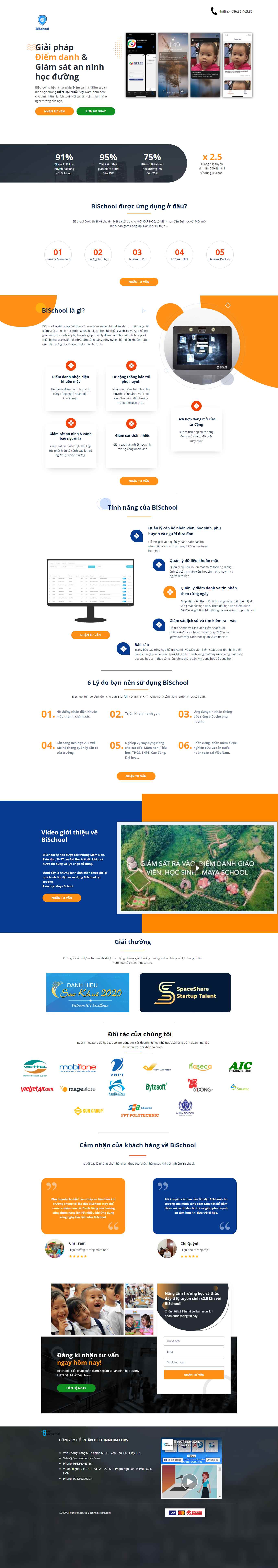 Thiết kế Web quản lý lớp học bischool.beetinnovators.com