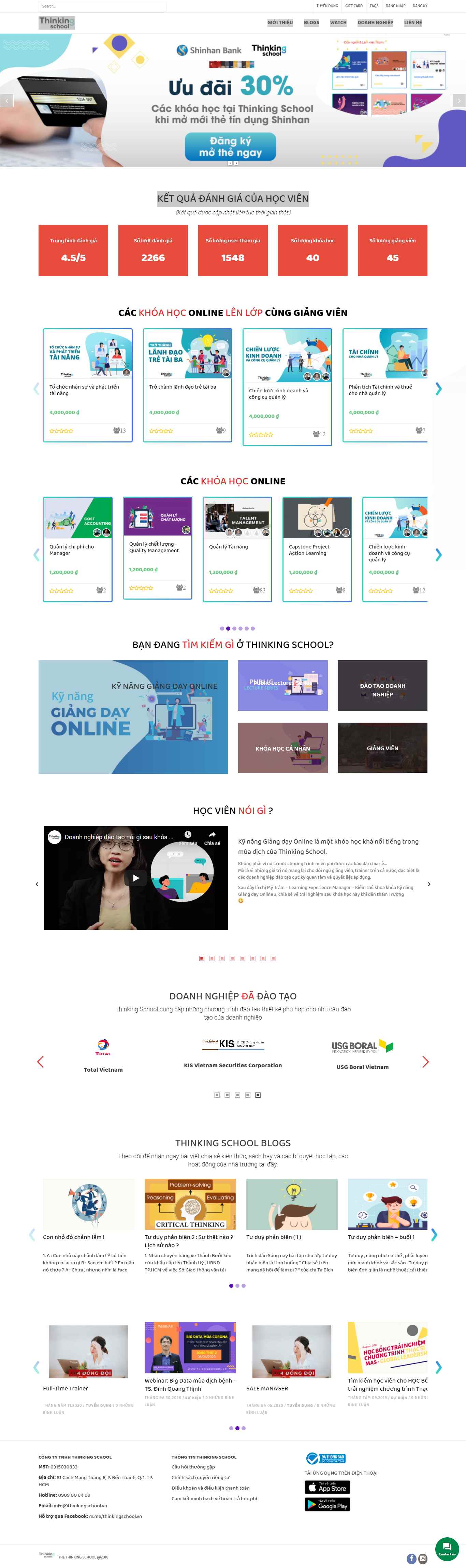 Thiết kế Web quản lý lớp học thinkingschool.vn