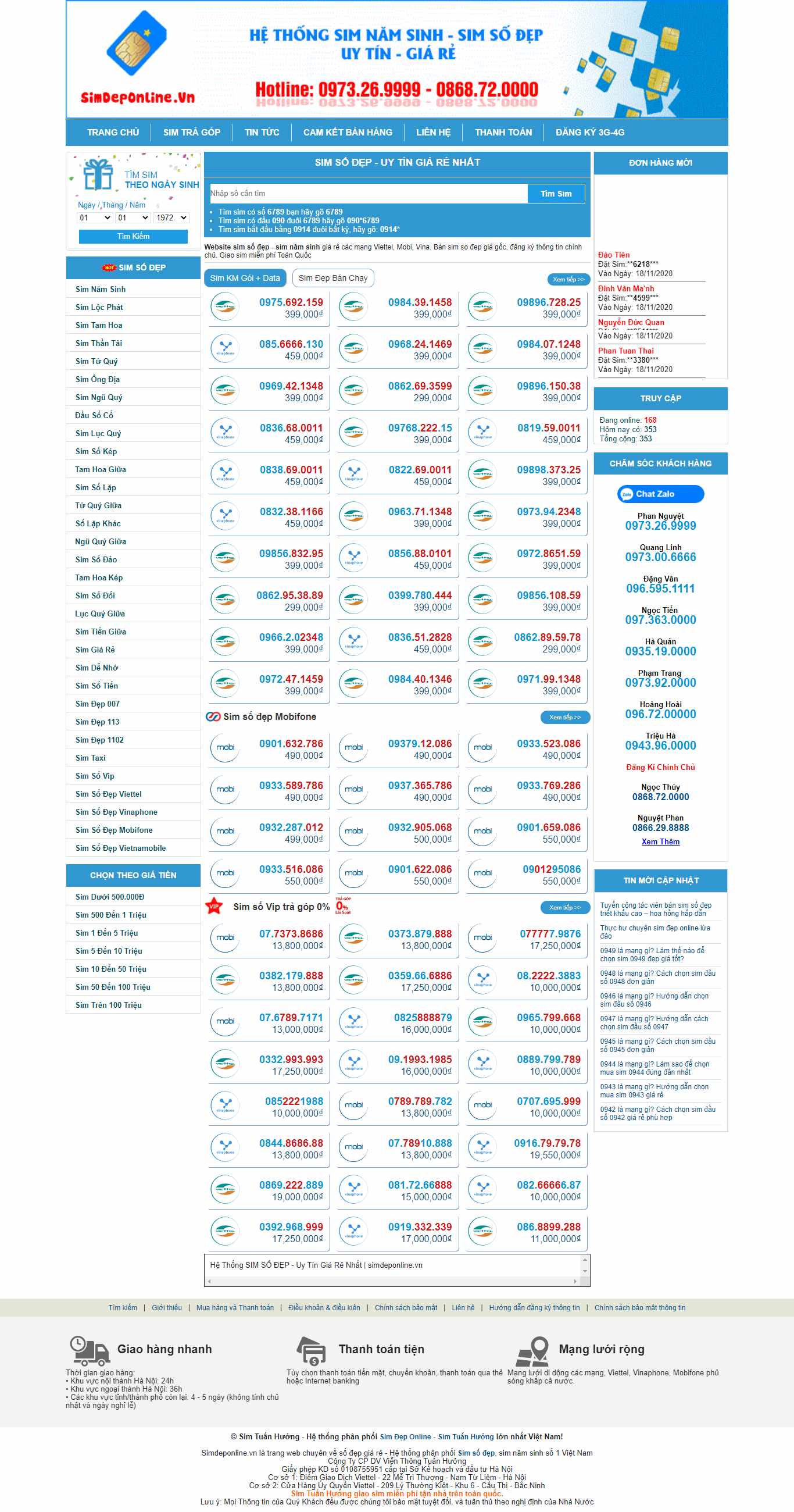 Thiết kế Web sim số đẹp simdeponline.vn