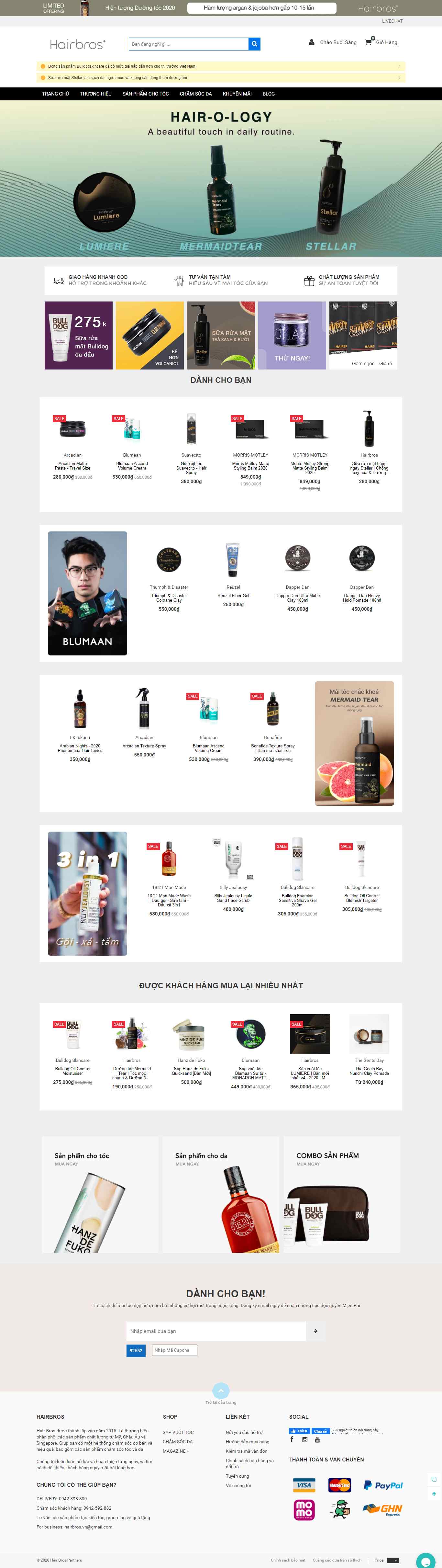 Thiết kế Web sáp vuốt tóc hairbros.vn