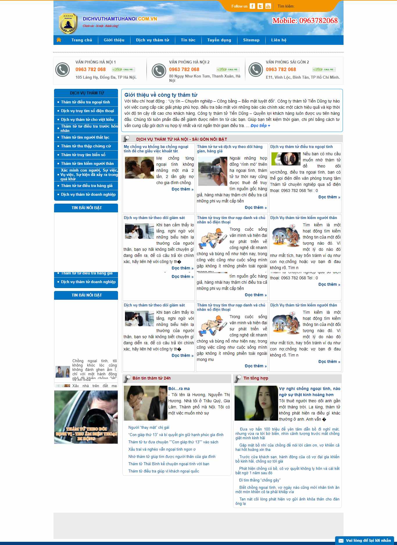 Thiết kế Web thám tử dichvuthamtuhanoi.com.vn