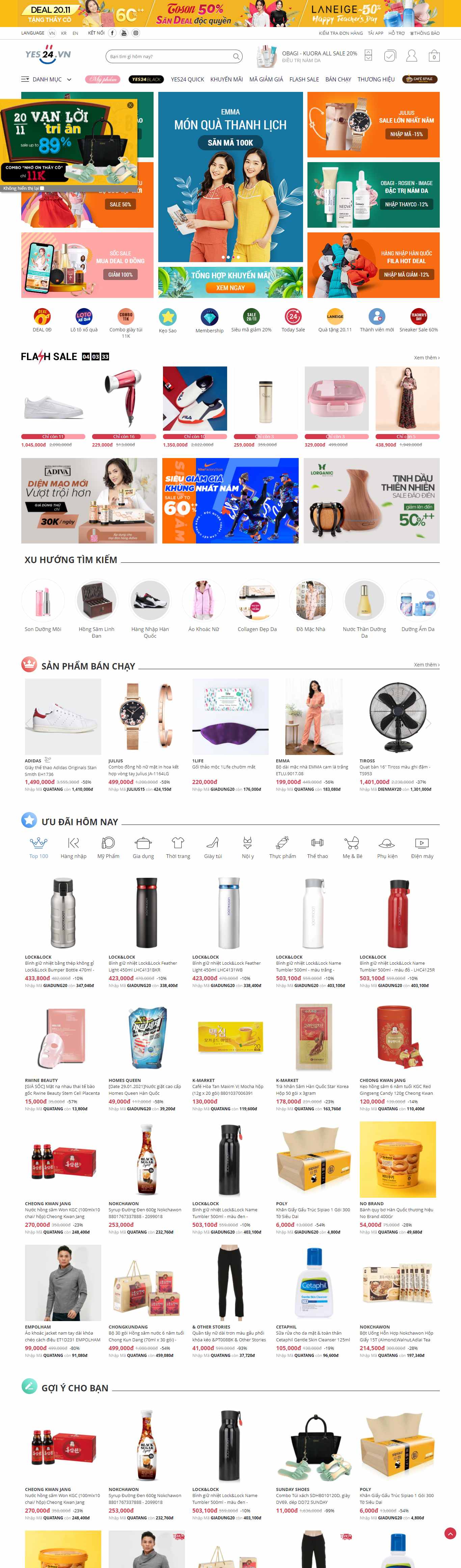 Thiết kế Web mỹ phẩm làm đẹp yes24.vn