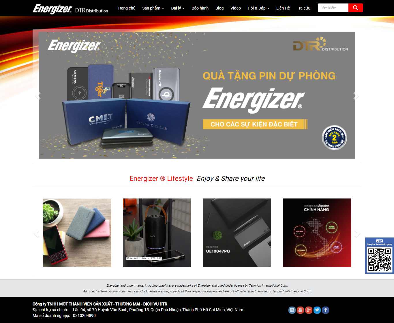 Thiết kế Web sạc dự phòng điện thoại energizer.dtr.vn