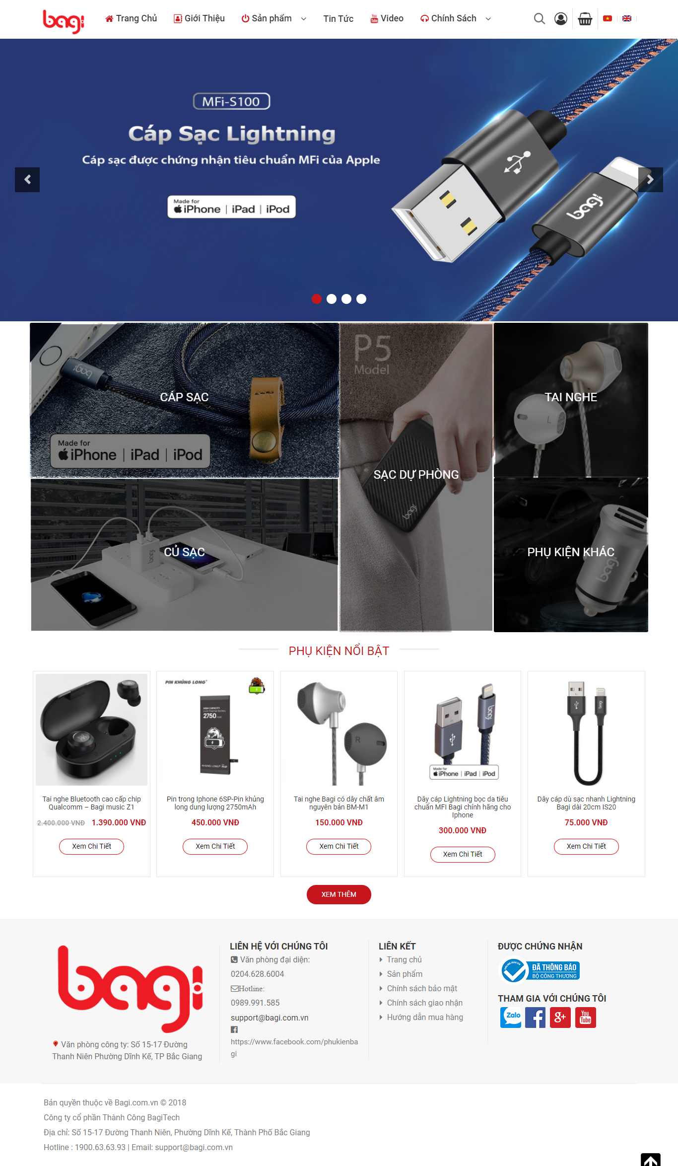 Thiết kế Web sạc dự phòng điện thoại bagi.com.vn