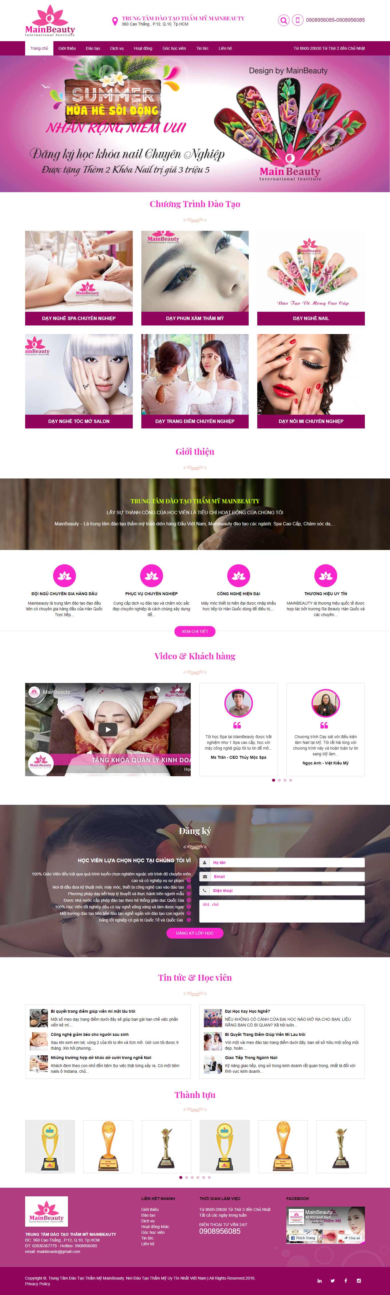 Thiết kế Web spa nối mi mainbeauty.com.vn