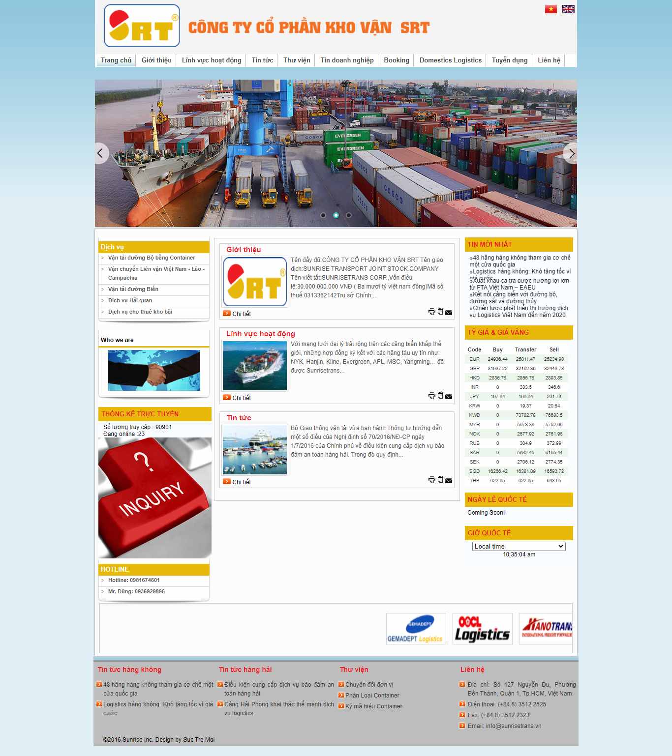 Thiết kế Web thuê kho bãi sunrisetrans.vn