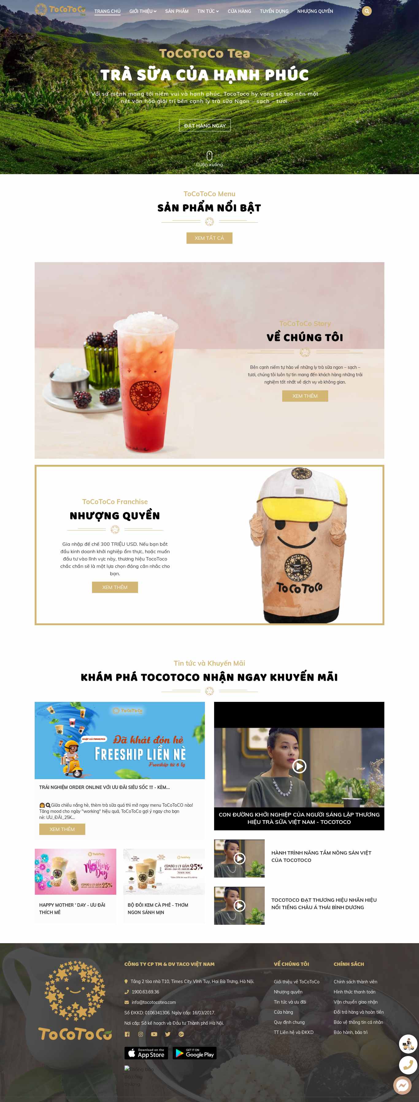 Thiết kế Web trà sữa tocotocotea.com