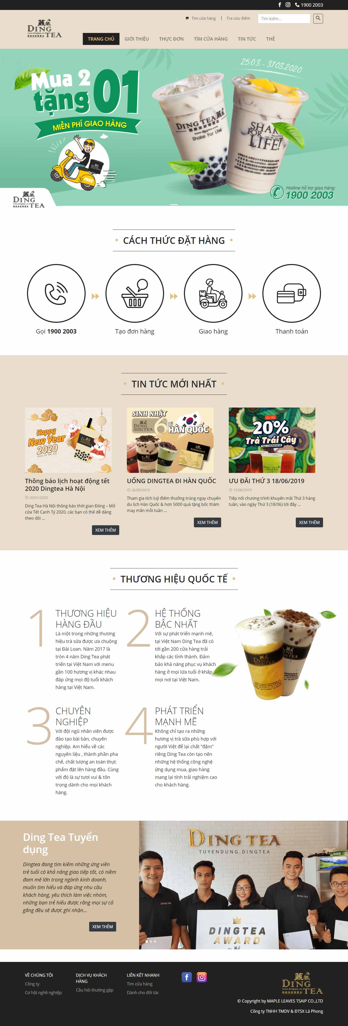 Thiết kế Web trà sữa dingtea.vn