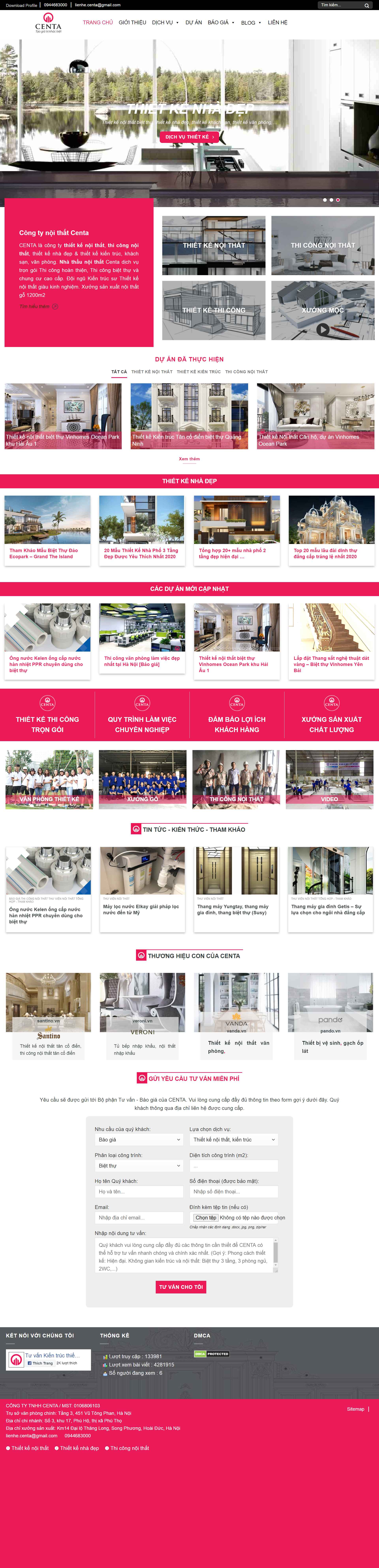Thiết kế Web thi công nội thất centa.vn