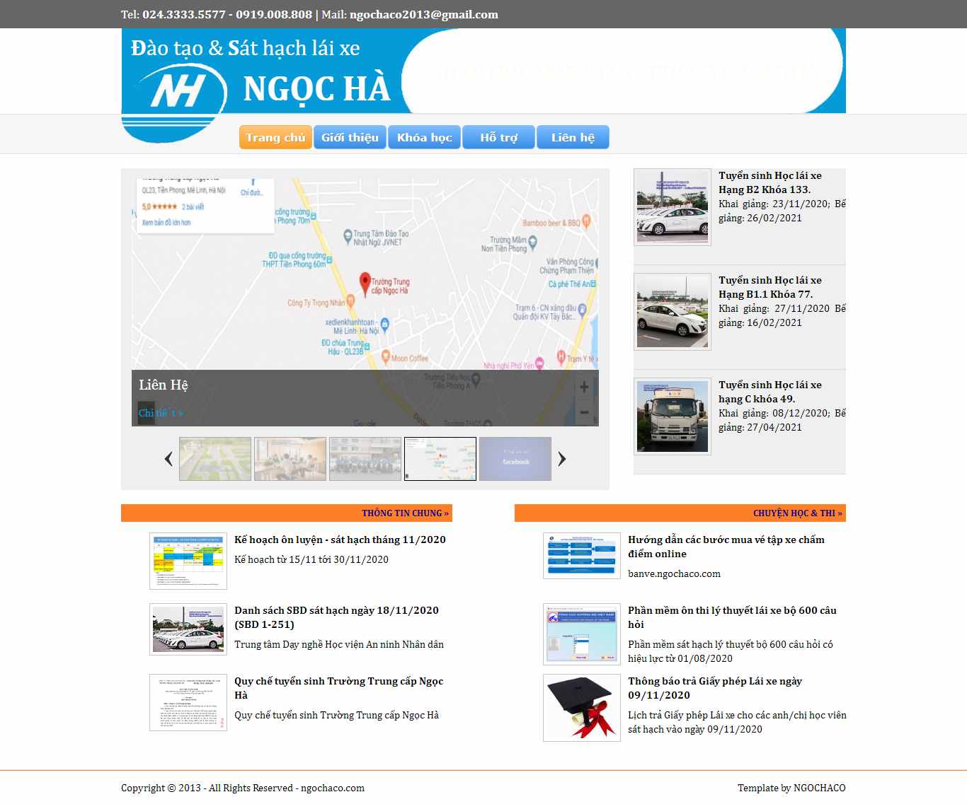 Thiết kế Web trung tâm lái xe ngochaco.com