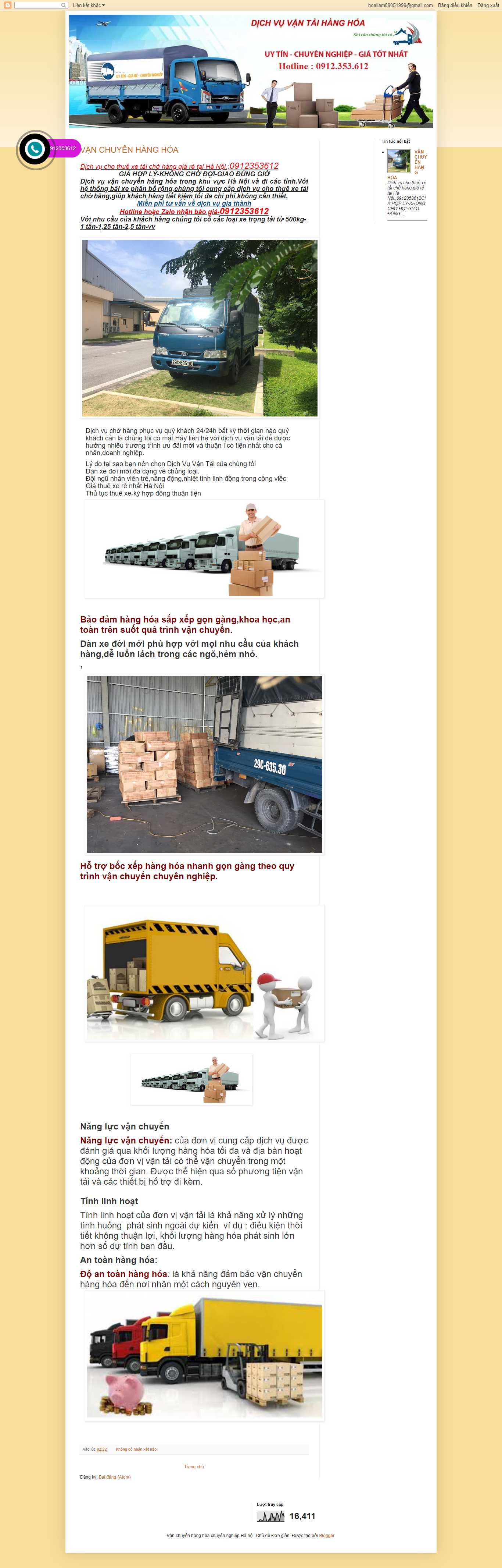 Thiết kế Web vận chuyển hàng hóa vanchuyenhanghoahn.blogspot.com