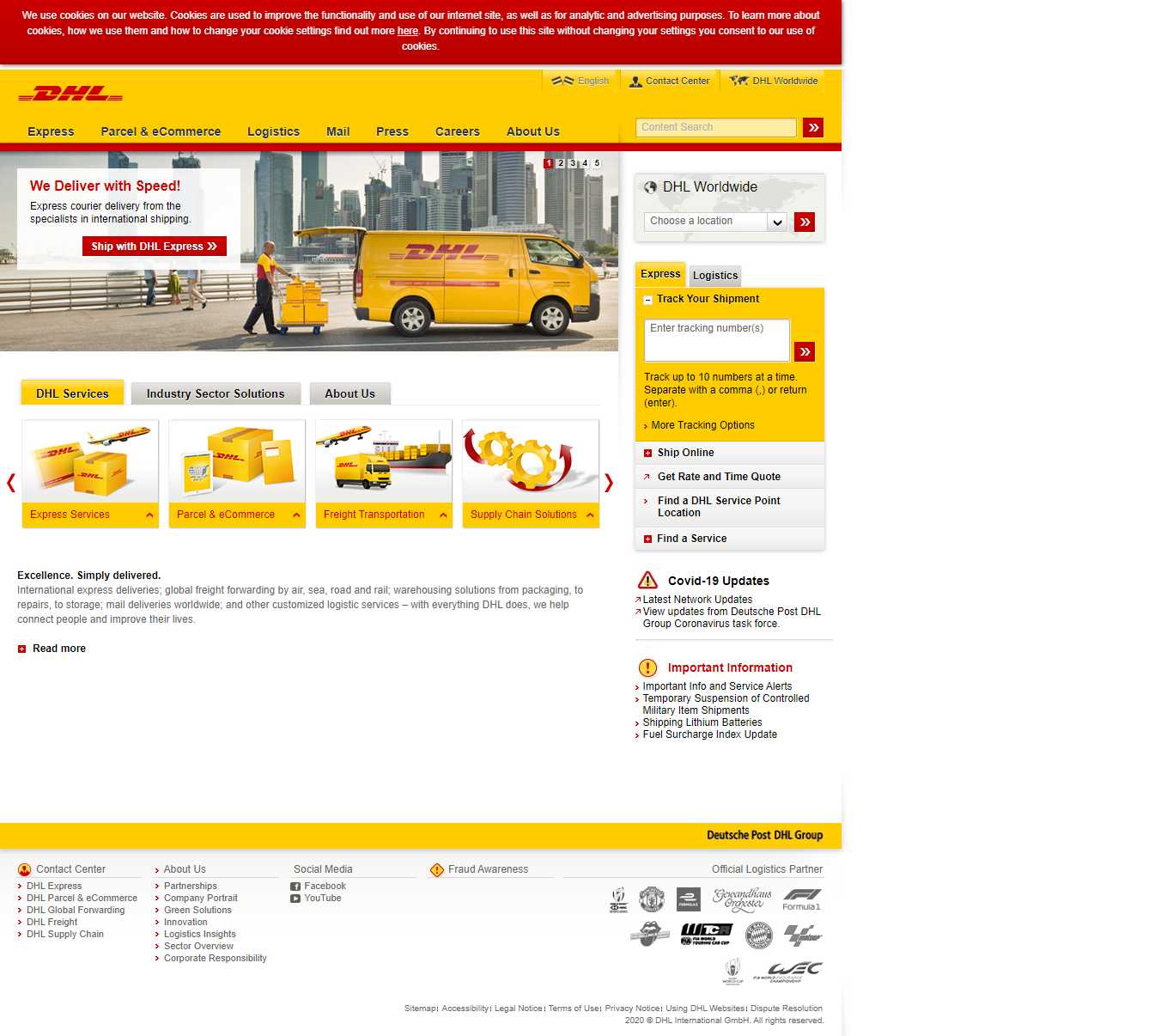Thiết kế Web vận chuyển hàng hóa dhl.com