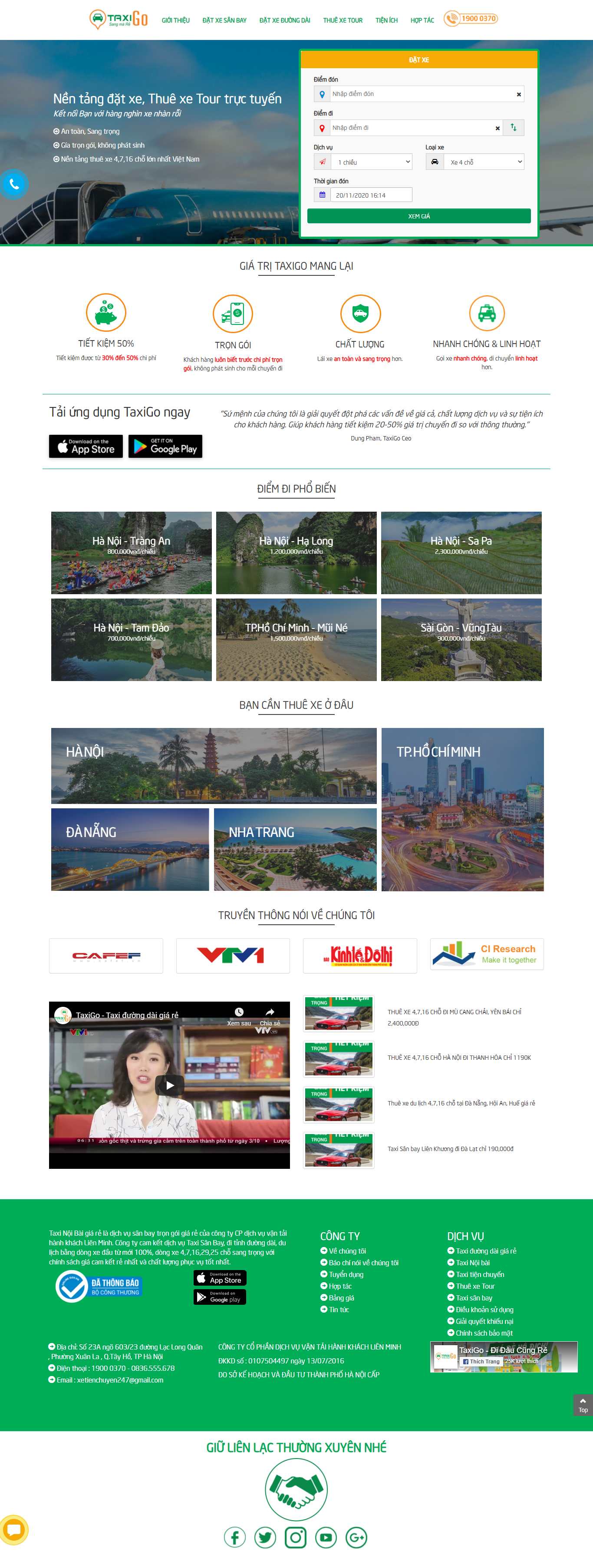 Thiết kế Web thuê xe du lịch taxigo.vn