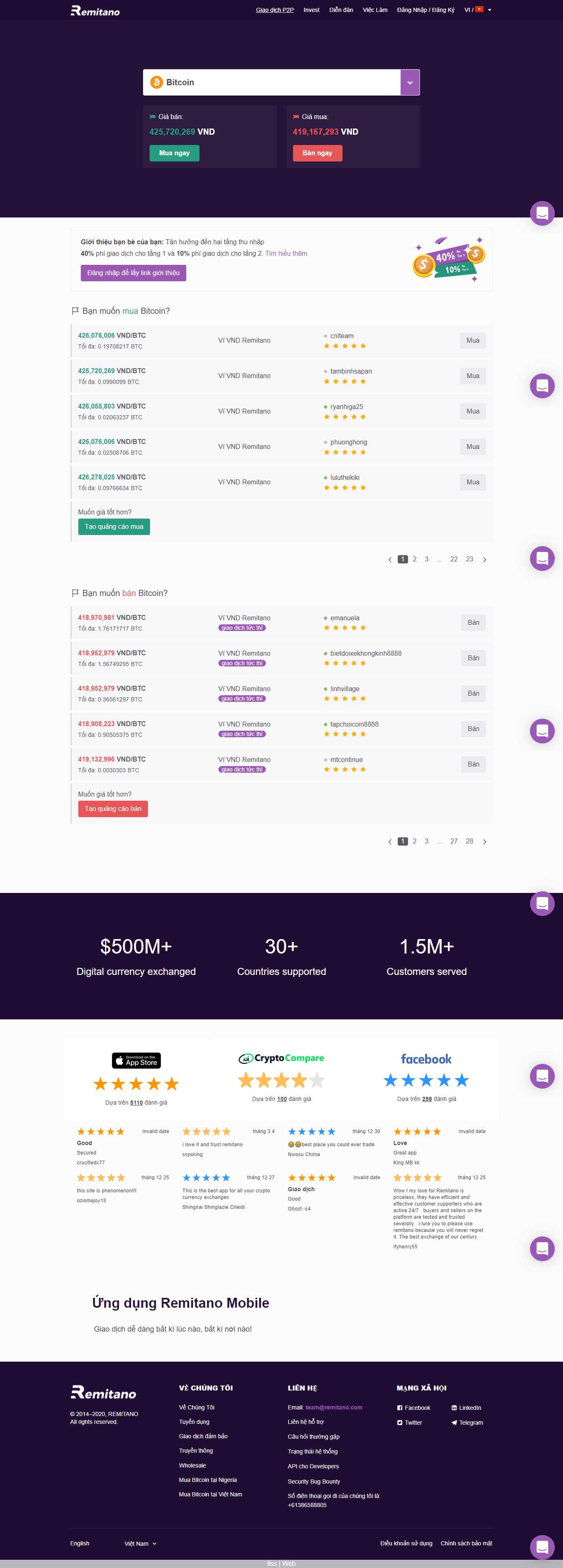 Thiết kế Web tiền ảo remitano.com