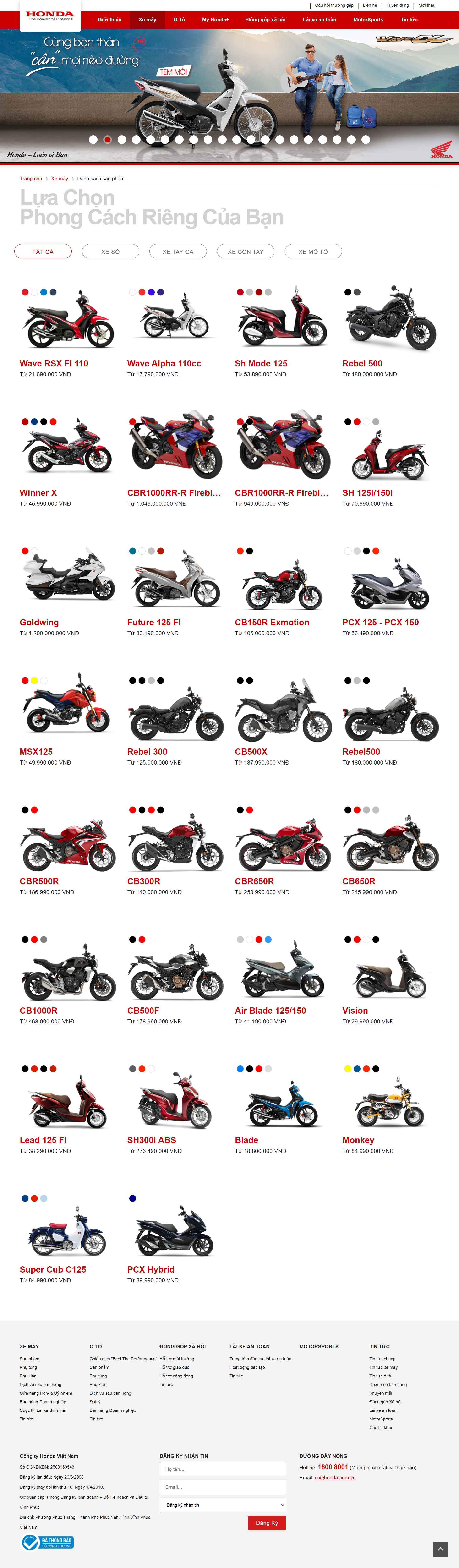 Thiết kế Web xe máy honda.com.vn