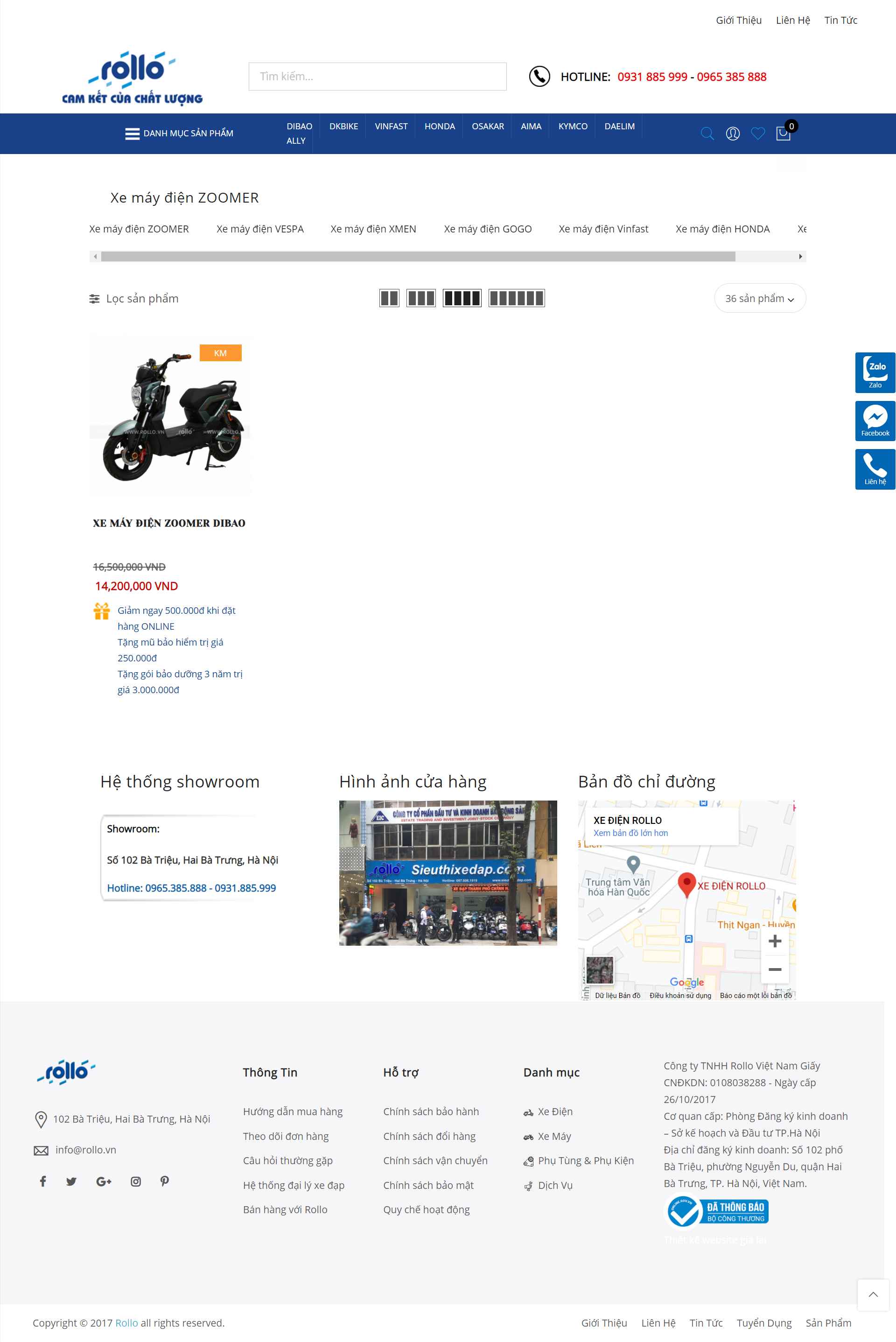 Thiết kế Web xe máy điện rollo.vn