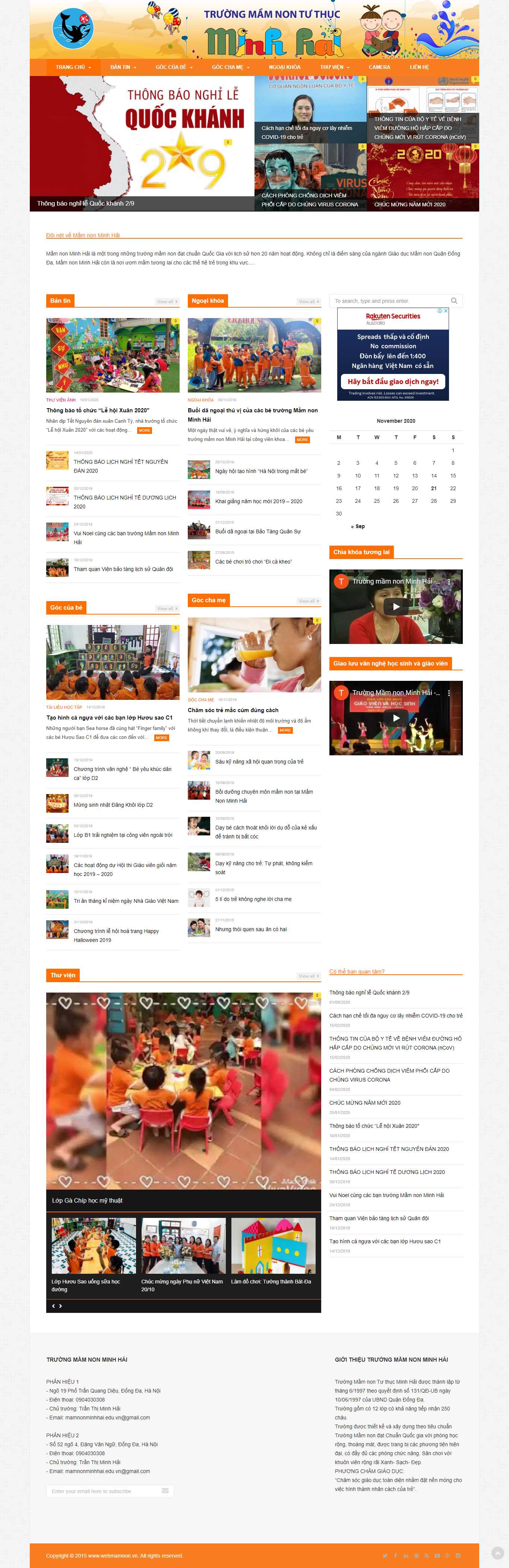 Thiết kế Web trường mẫu giáo mamnonminhhai.edu.vn