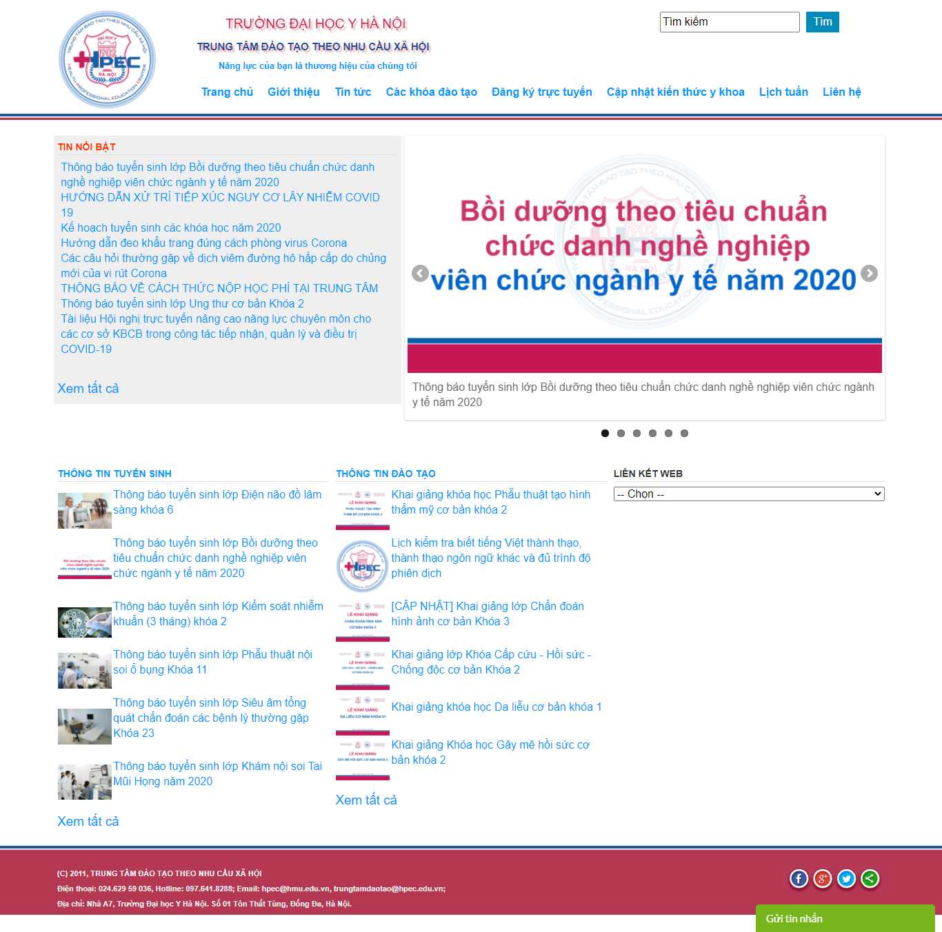 Thiết kế Web trung tâm đào tạo hpec.hmu.edu.vn