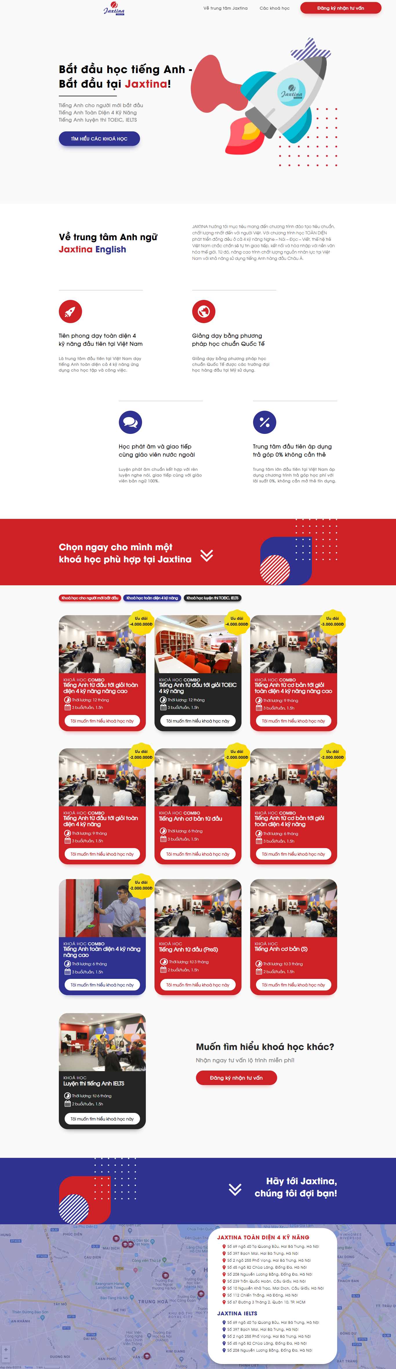 Thiết kế Web trung tâm anh ngữ hoctienganh.jaxtina.com
