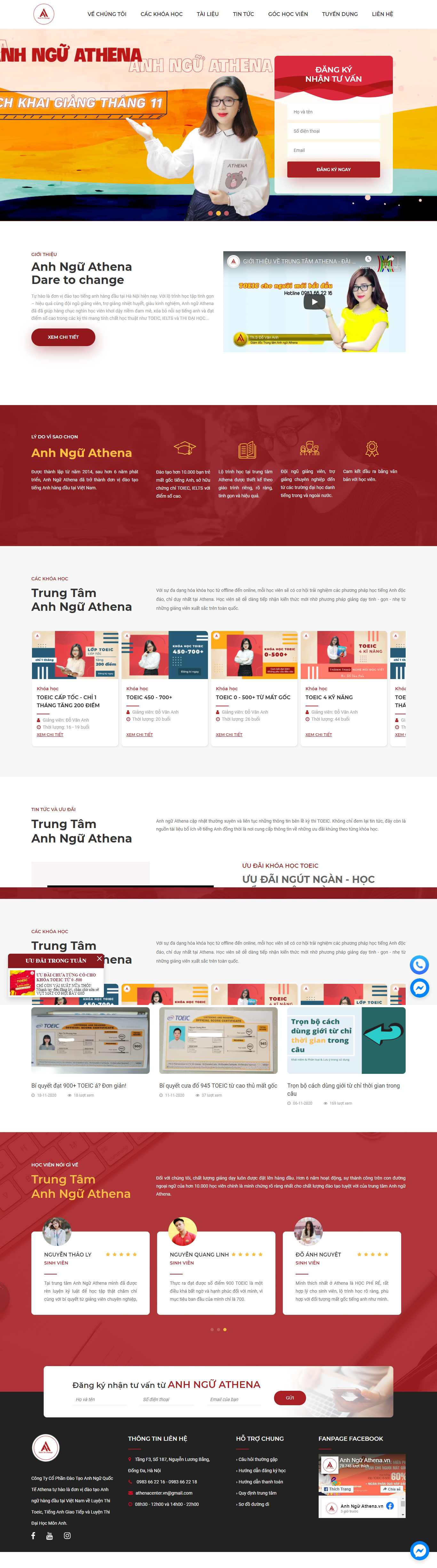 Thiết kế Web trung tâm anh ngữ anhnguathena.vn