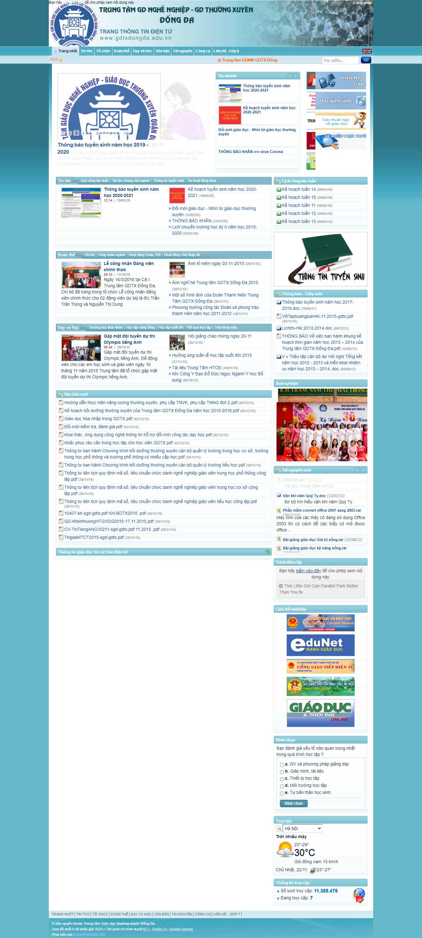 Thiết kế Web trung tâm giáo dục thường xuyên gdtxdongda.edu.vn