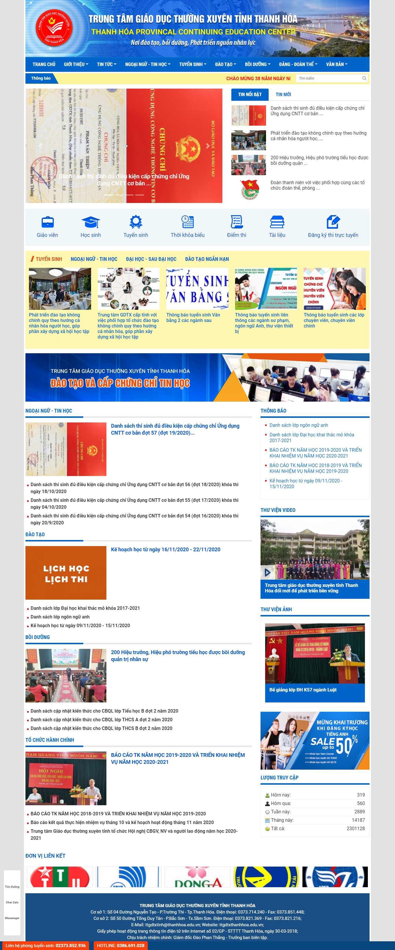 Thiết kế Web trung tâm giáo dục thường xuyên ttgdtxthanhhoa.edu.vn