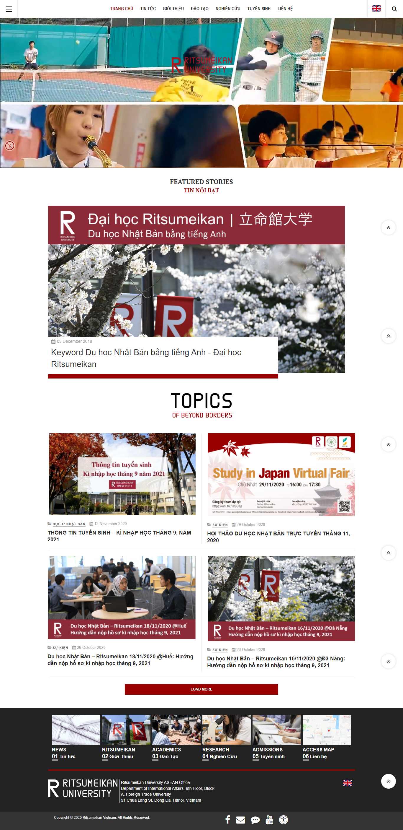 Thiết kế Web xuất nhập cảnh ritsumei.edu.vn