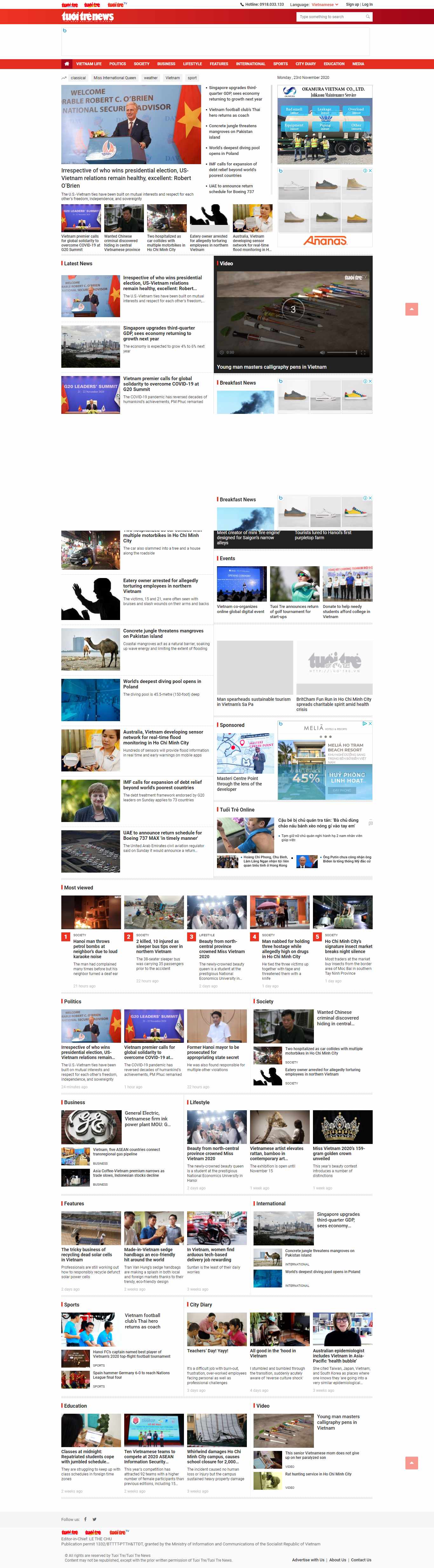 Thiết kế Web tuoitre tuoitrenews.vn