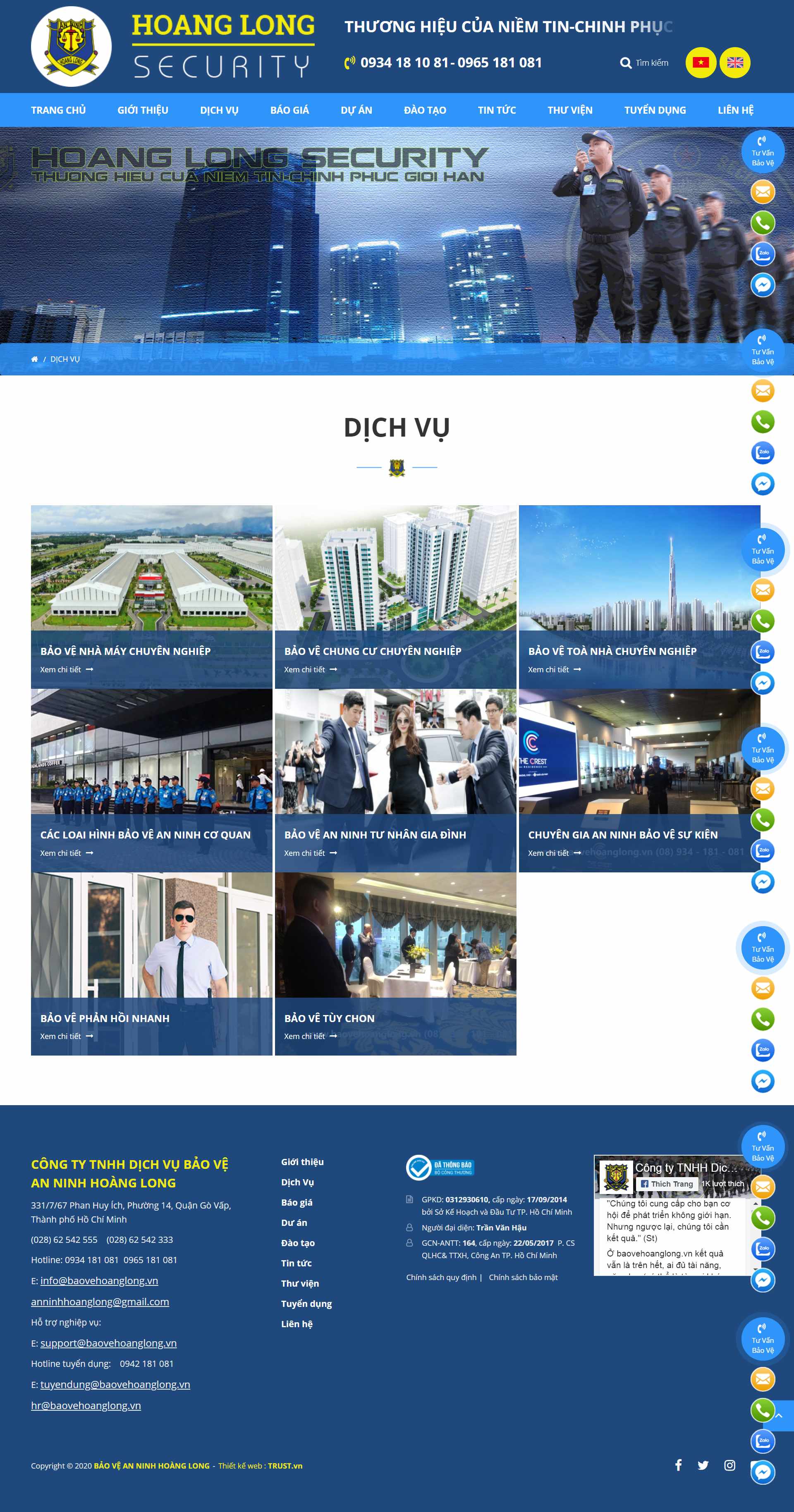 Thiết kế Web an ninh - bảo vệ baovehoanglong.vn